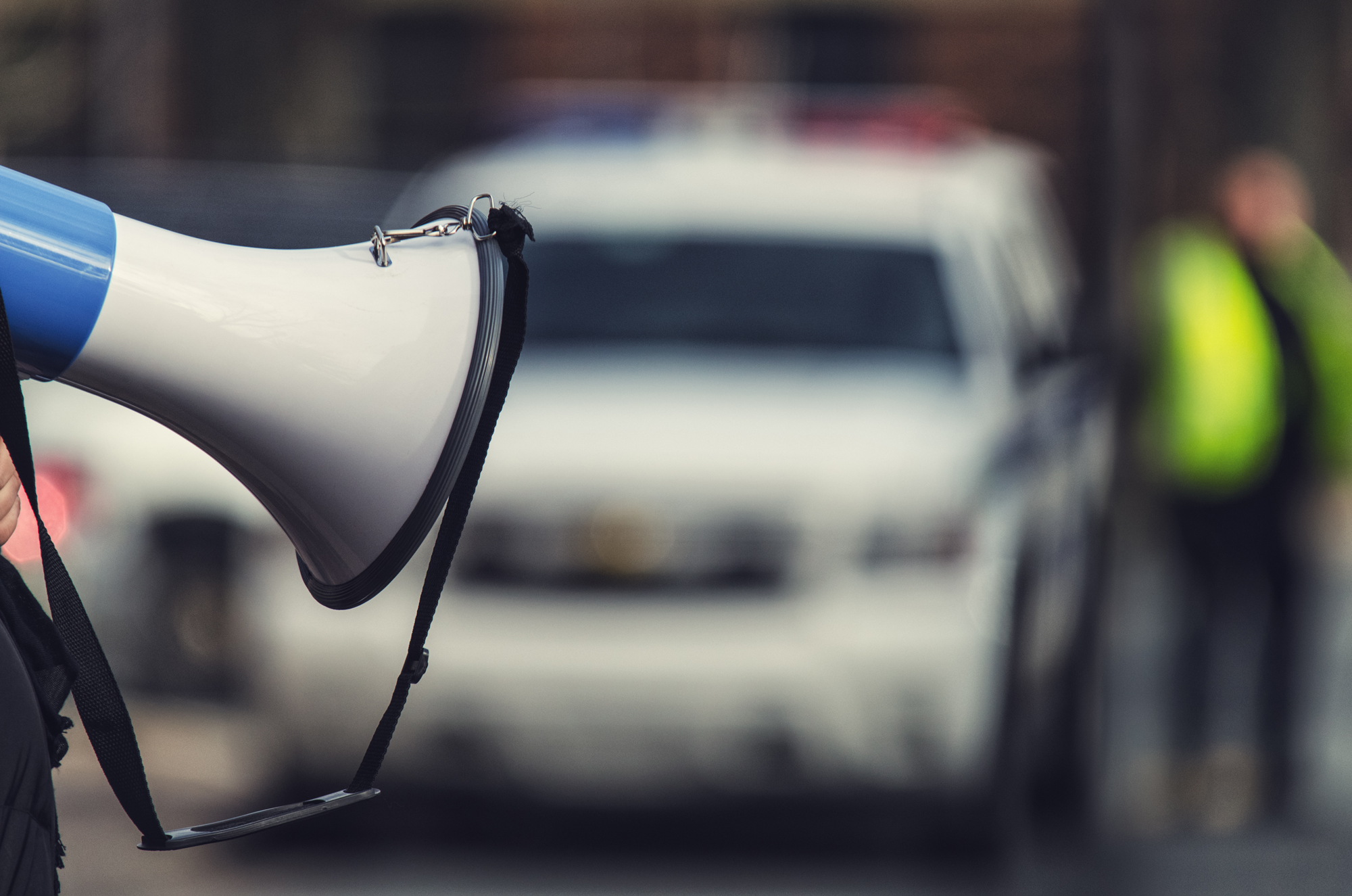 bull horn and police car scene