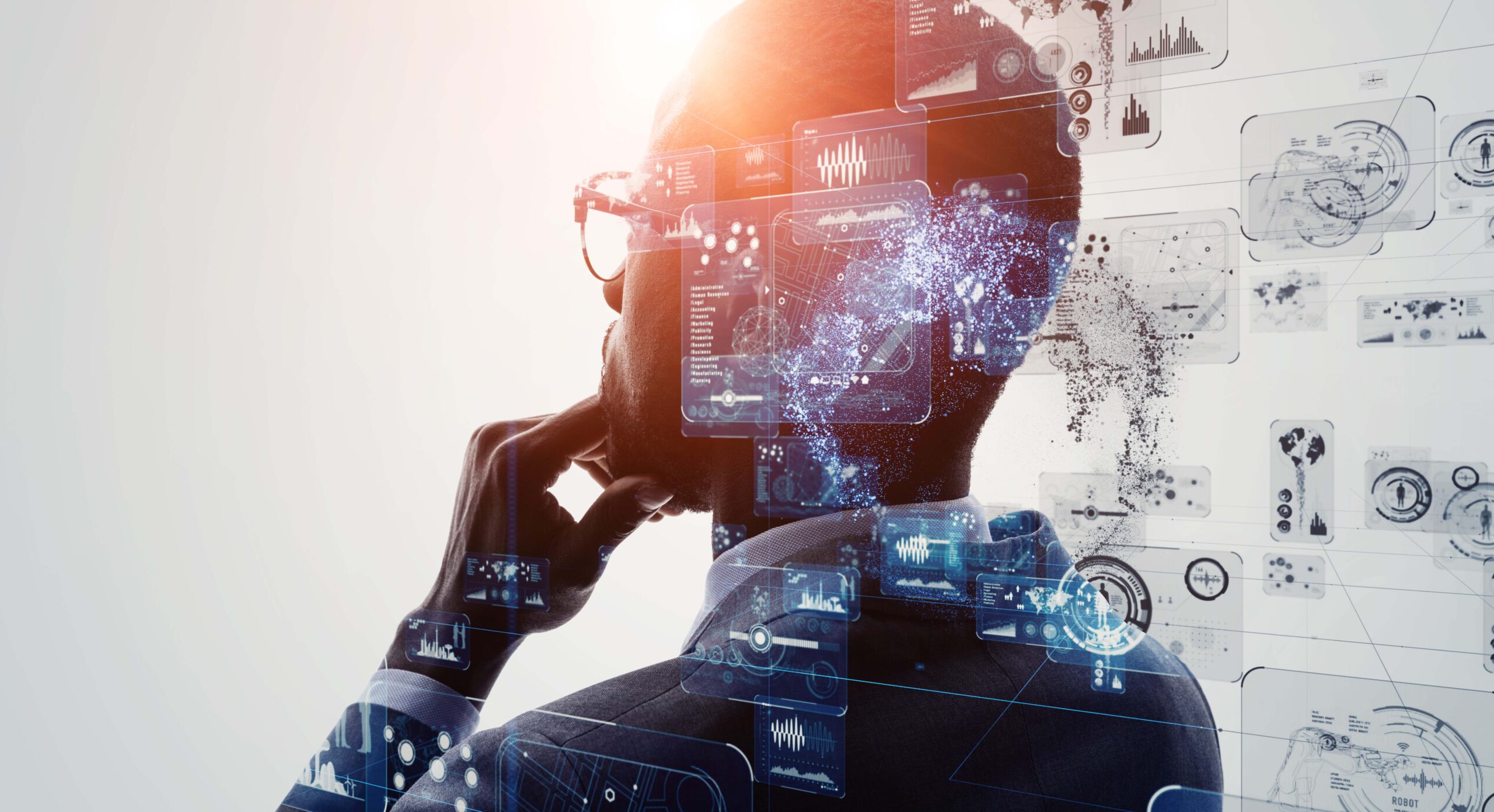 man thinking behind forensic data points visualization