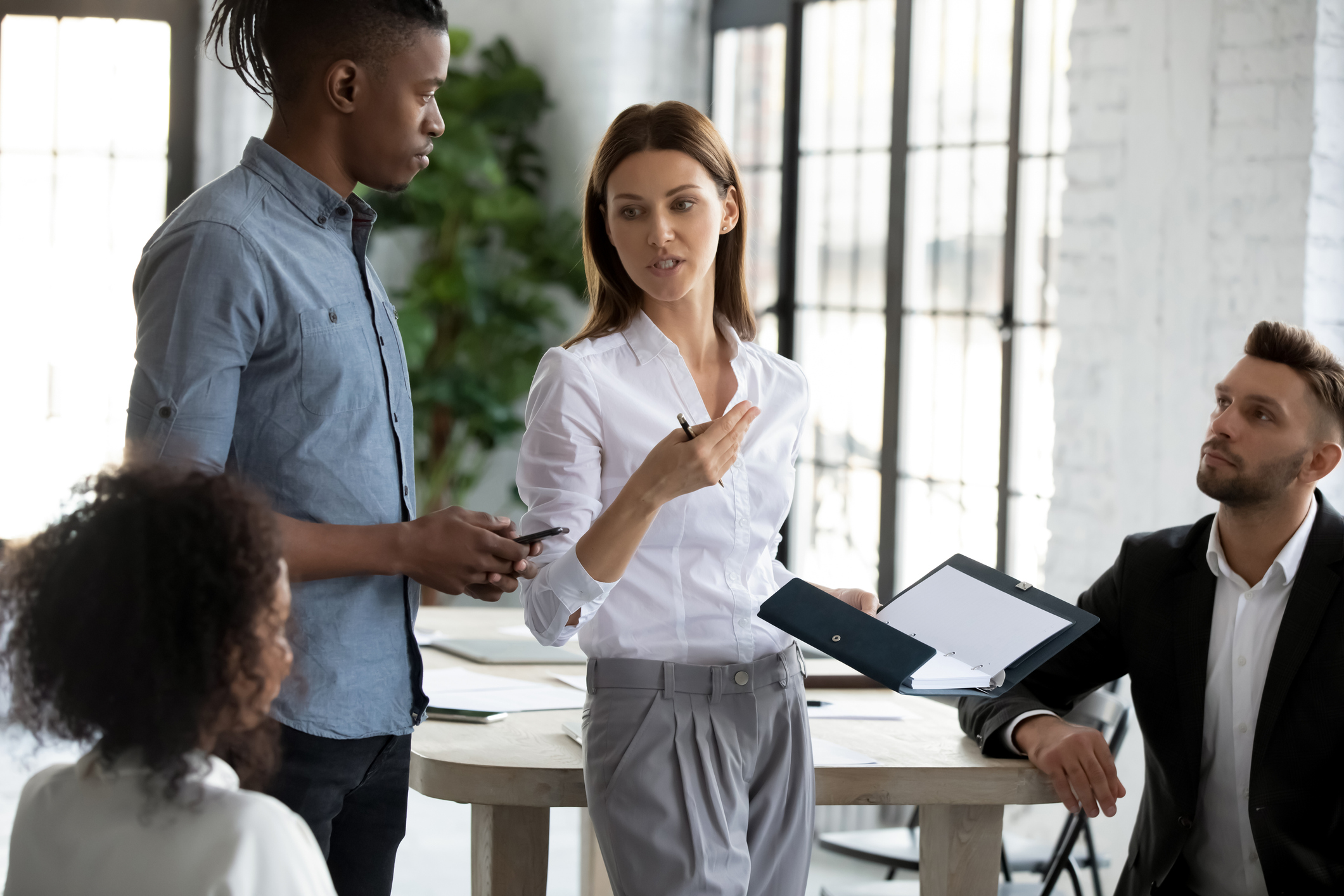 business people talking together