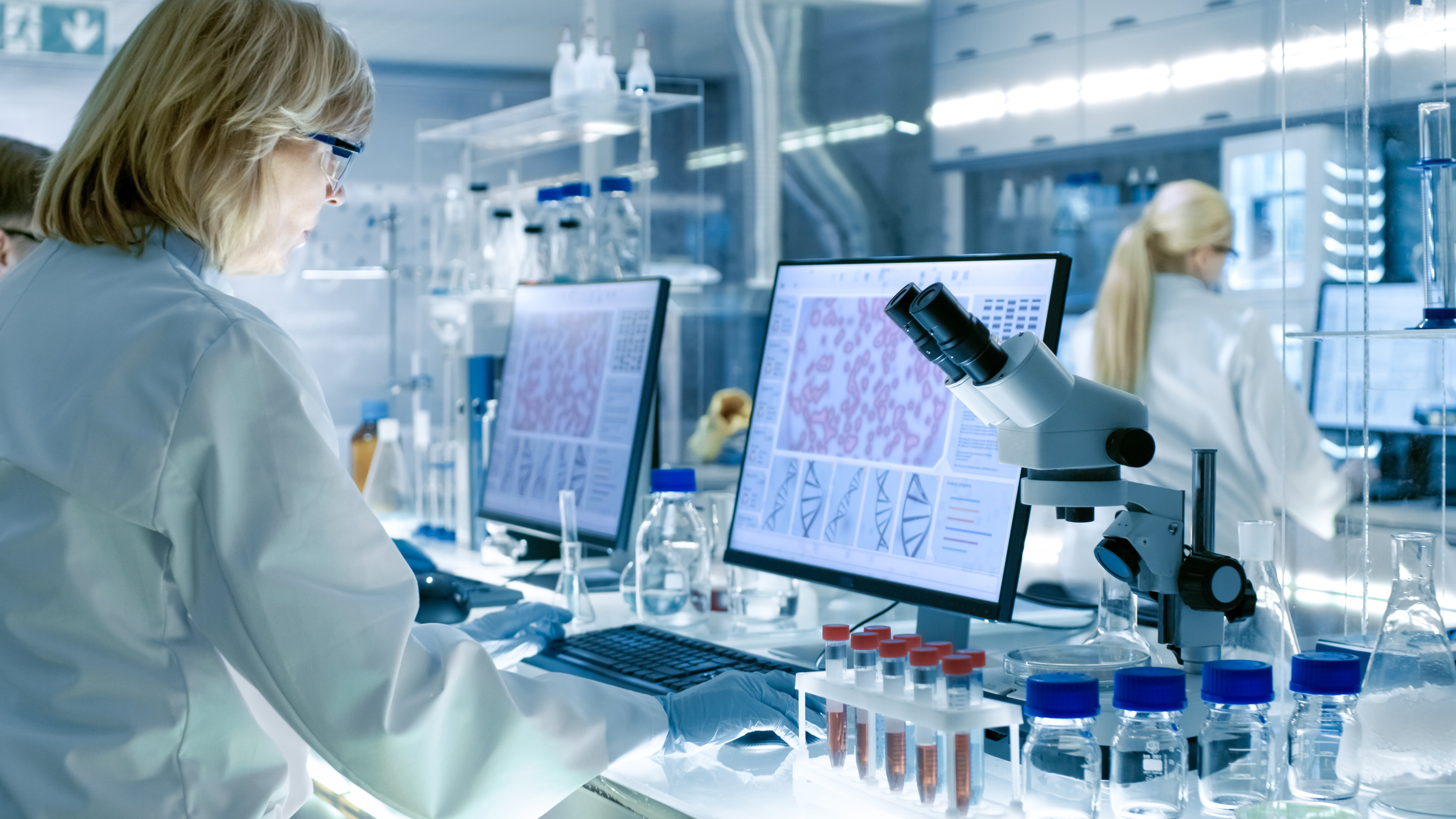 forensic scientist looking at screen