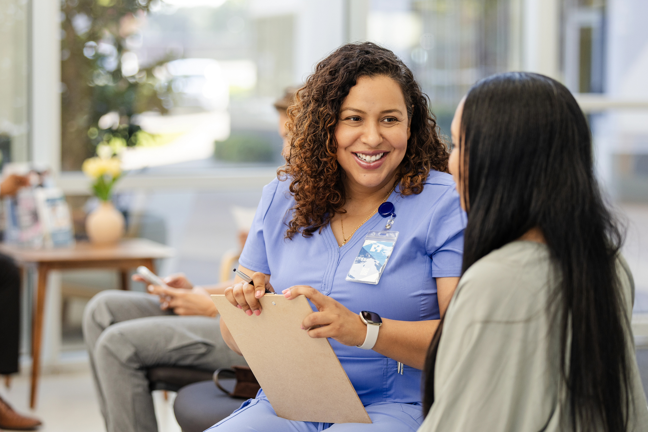 Nurse talking to student